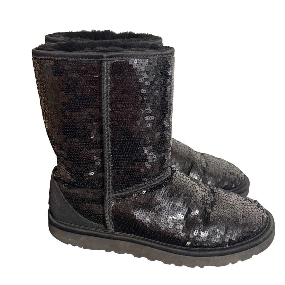 UGG Australia Classic Short Sparkle Black Sequin Boots 3161 Womens 8